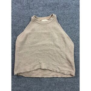 Neiman Marcus Knit Halter Top Womens Medium Tan Beige Cashmere Ribbed Sleeveless